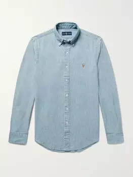 Рубашка облегающего кроя из стираного хлопка-шамбре POLO RALPH LAUREN, синий
