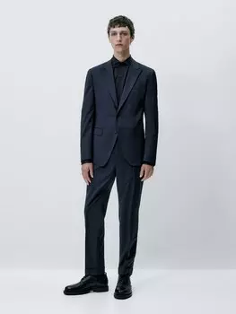 Рубашка облегающего кроя из текстурированного хлопка Massimo Dutti, синий