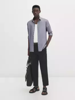 Рубашка облегающего кроя из текстурированной птичьего глаза Massimo Dutti, серый
