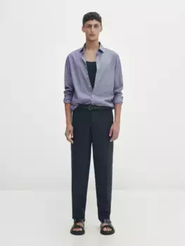 Рубашка облегающего кроя из текстурированной птичьего глаза Massimo Dutti, синий