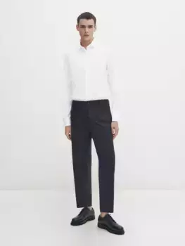 Рубашка облегающего кроя с двумя манжетами саржи Massimo Dutti, белый