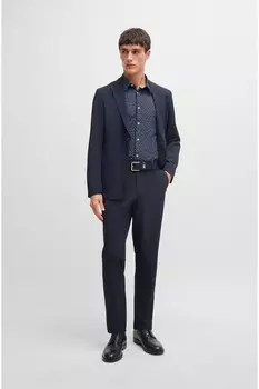 Рубашка облегающего кроя с принтом и резинкой Boss, синий