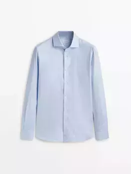 Рубашка облегающего кроя в микроклетку easy-iron Massimo Dutti, синий