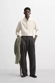 Рубашка облегающего кроя ZARA, бежевый