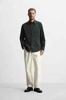 Рубашка облегающего кроя ZARA, цвет bottle green