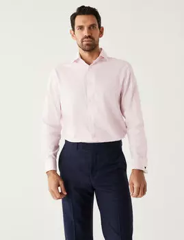 Рубашка обычного кроя из чистого хлопка с узором «в ёлочку» Marks & Spencer, бледно-розовый