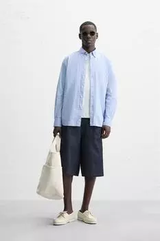 Рубашка обычного покроя с эффектом складки ZARA, небесно-синий
