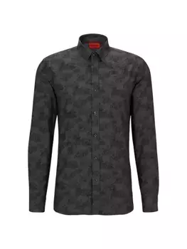 Рубашка очень узкого кроя из жаккардовой ткани Toile De Jouy Hugo, черный