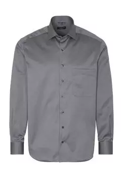 Рубашка, однотонная, планка на пуговицах, нагрудный карман, мужская ETERNA, серебро