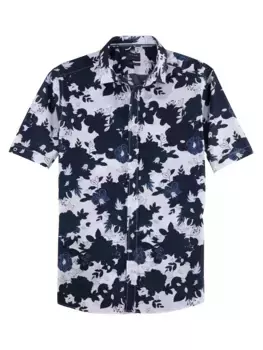 Рубашка OLYMP с короткими рукавами "Casual", с цветочным принтом по всей поверхности, воротником "Кент", цвет морской волны