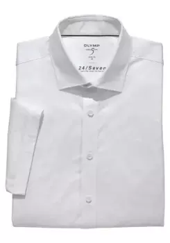 Рубашка OLYMP с короткими рукавами, подходит для тела пятого уровня, эластичного качества, белый
