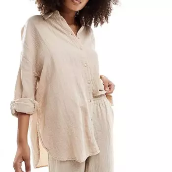 Рубашка Only Cheesecloth Oversized Co-ord, бежевый