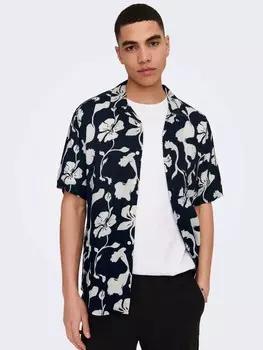 Рубашка ONLY Freizeit Kurzarm Tropisches Blumen Print Shirt ONSDASH, темно синий