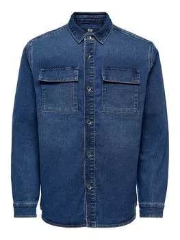 Рубашка ONLY Jeans Denim Langarm Shirt Freizeit Shacket ONSCAMON, синий