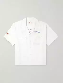 Рубашка Oracle Red Bull Racing Mechanic Camp-Collar с вышитым твилом CHERRY LOS ANGELES, белый