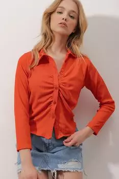 Рубашка - Оранжевая - Приталенный крой Trend Alaat Stili, оранжевый