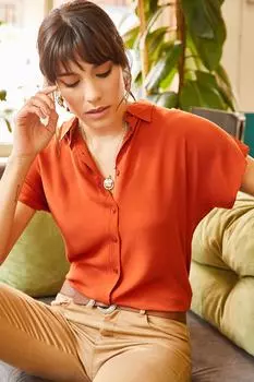 Рубашка – оранжевая – стандартного кроя. Olalook, оранжевый