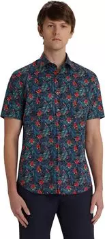 Рубашка Orson с короткими рукавами из комфортного эластичного хлопка с цветочным принтом BUGATCHI, цвет Midnight