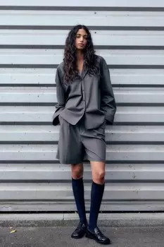 Рубашка oversize с плиссированной спиной ZARA, темно-серый