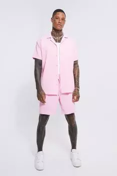 Рубашка оверсайз и короткий комплект Boohoo, розовый