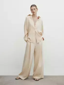 Рубашка оверсайз из 100% льна Massimo Dutti, бежевый