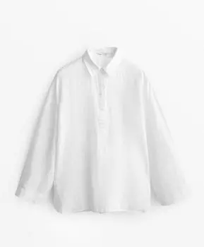 Рубашка оверсайз из 100% льна Oysho, белый