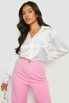 Рубашка оверсайз из атласа petite Boohoo, белый