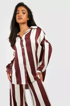 Рубашка оверсайз из атласной полоски petite Boohoo, шоколадный