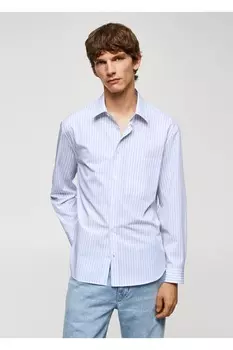 Рубашка оверсайз из хлопка в полоску Mango, синий