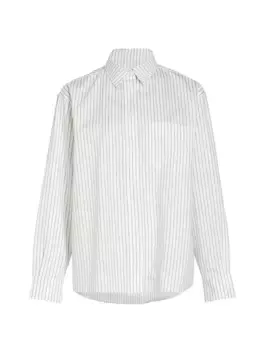 Рубашка оверсайз из хлопка в полоску с тикингом Anine Bing, цвет ivory blue monogram stripe