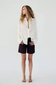 Рубашка оверсайз из хлопкового муслина ZARA, белый