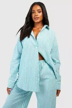 Рубашка оверсайз из хлопковой полоски пижамы Boohoo, зеленый