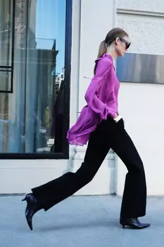 Рубашка оверсайз из коллекции ZW с воланами ZARA, фуксия