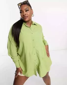 Рубашка оверсайз из льна цвета хаки Yours