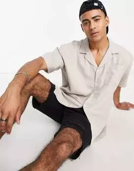 Рубашка оверсайз из льна с короткими рукавами New Look