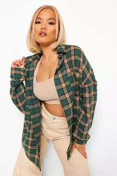 Рубашка оверсайз из маленькой фланели Boohoo, хаки
