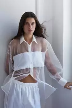Рубашка оверсайз из поплин органзы ZARA, белый