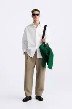 Рубашка оверсайз из поплин ZARA, белый