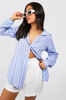 Рубашка оверсайз из поплина petite Boohoo, синий