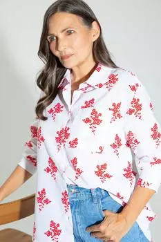 Рубашка оверсайз из поплина с длинными рукавами и цветочным принтом из 100 % хлопка DeFacto, красный