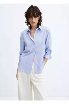 Рубашка оверсайз из смеси хлопка и лиоцелла Mango, синий