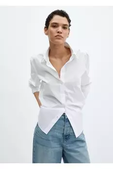 Рубашка оверсайз из смеси хлопка и лиоцелла Mango, белый