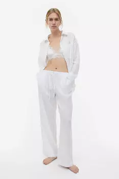 Рубашка оверсайз из смесового льна H&M, белый