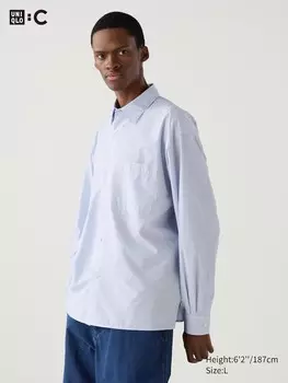 Рубашка оверсайз из сукна в полоску Uniqlo, синий