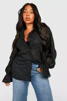 Рубашка оверсайз из жаккардового шифона Boohoo, черный