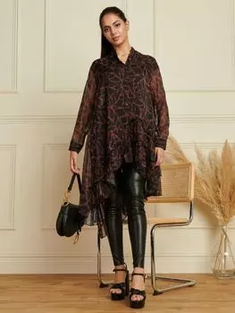 Рубашка оверсайз Jolie Moi, черный лиственный