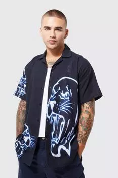 Рубашка оверсайз multi tiger slub с коротким рукавом Boohoo, нави