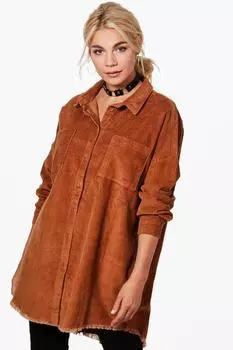 Рубашка оверсайз raw edge Boohoo, кэмел