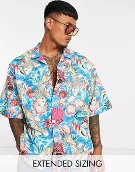 Рубашка оверсайз revere с заниженными плечами и принтом в виде ракушек ASOS DESIGN
