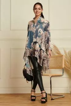 Рубашка оверсайз с асимметричным подолом Jolie Moi, синий